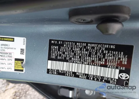 2021 Toyota Corolla Le из США, поврежденный, VIN 5YFVPMAE3MP147427